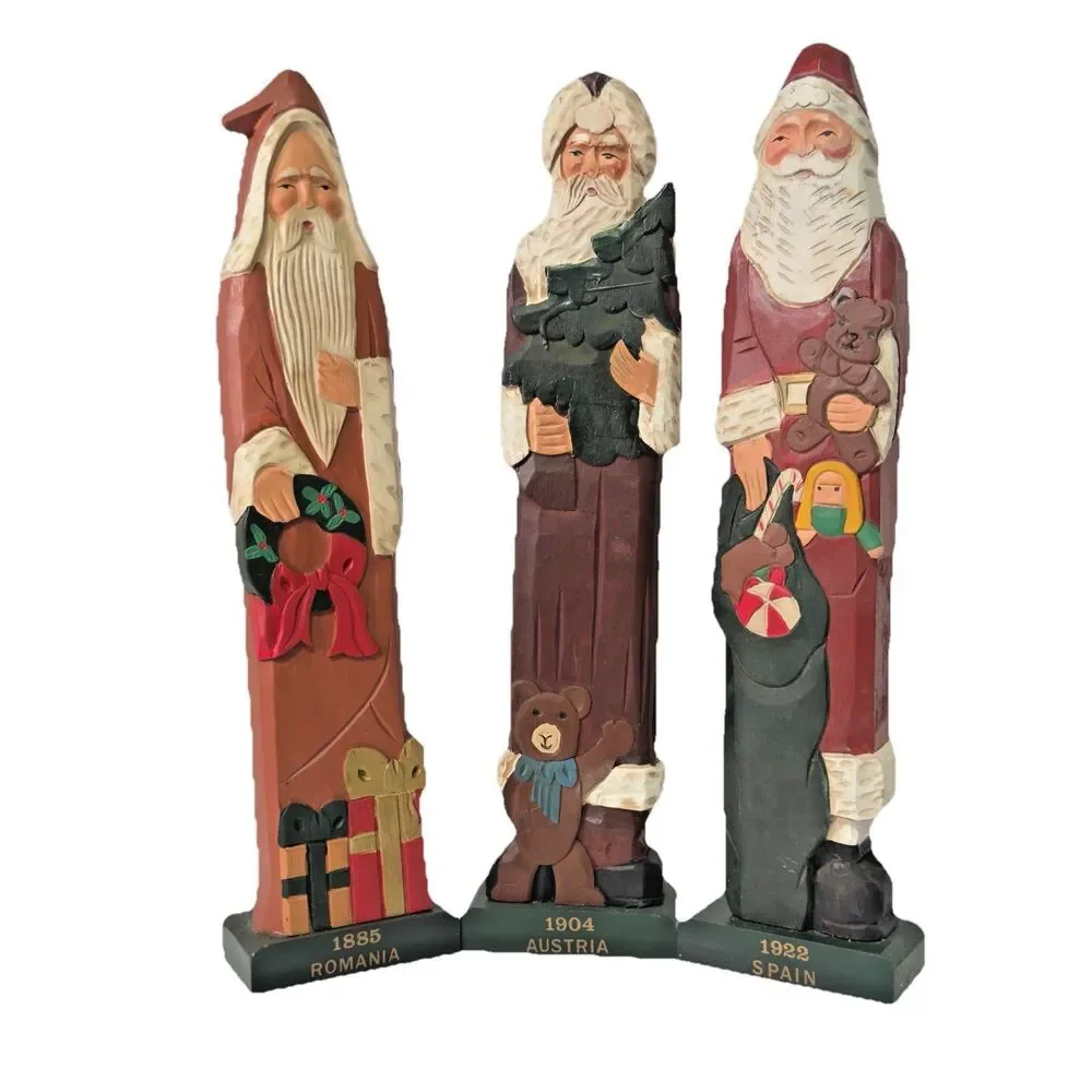 Set 3 Grandeur‎ Noel Santas of the World Tall Carved Wooden Christmas Figures